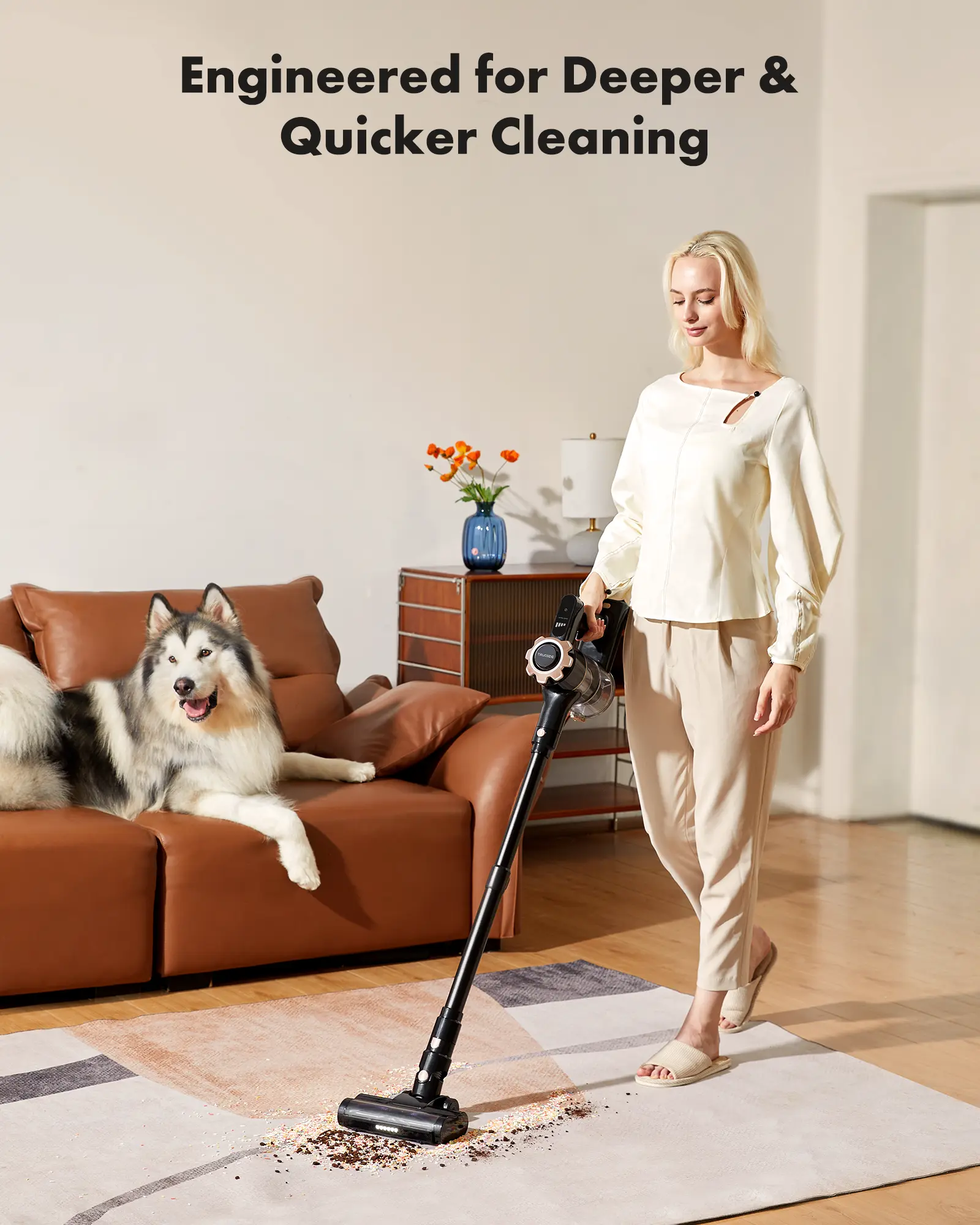 【 2026 newly upgraded】cordless vacuum features an 8-in-1 lightweight design with up to 45 minutes of runtime and 33Kpa of powerful suction. This rechargeable cordless vacuum is ideal for carpets, tiles, pet hair, and hardwood floors.