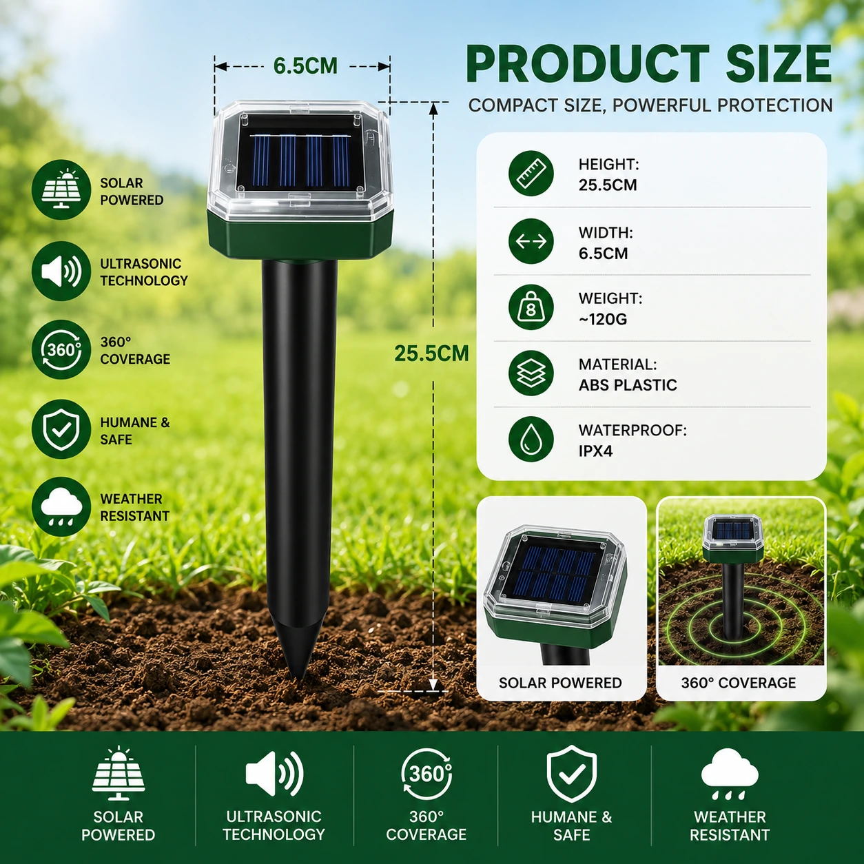 Summer Sale 50% OFF！Solar Powered Waterproof Screw Mole Repellent