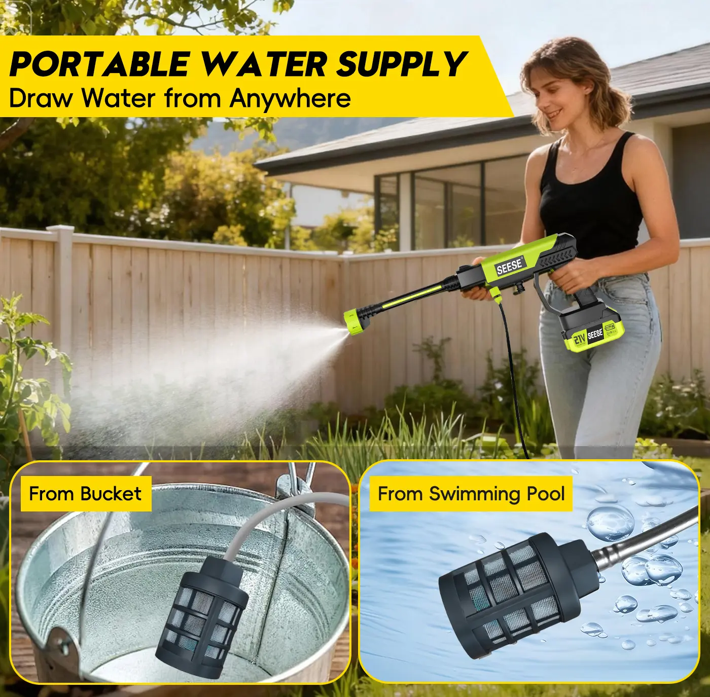 【FathersDayGift】SEESE Cordless Pressure Washer and Single Port Charger Base, Bottle Portable Washer for Car,Home Cleaning & Garden Watering