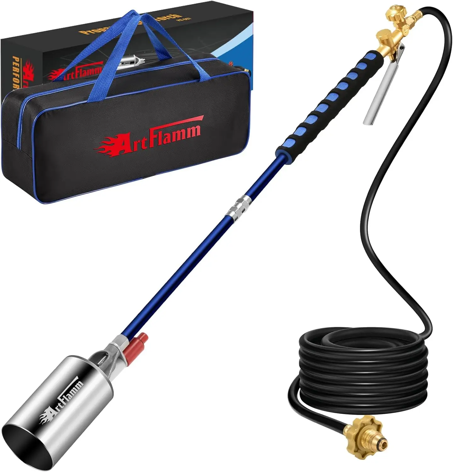 Propane Torch Weed Burner Kit with Storage Bag, Weed Torch with 10 FT Hose, Self Igniter Weed Flame Torch for Fire Pit, Roofing(Propane Tank Not Included)