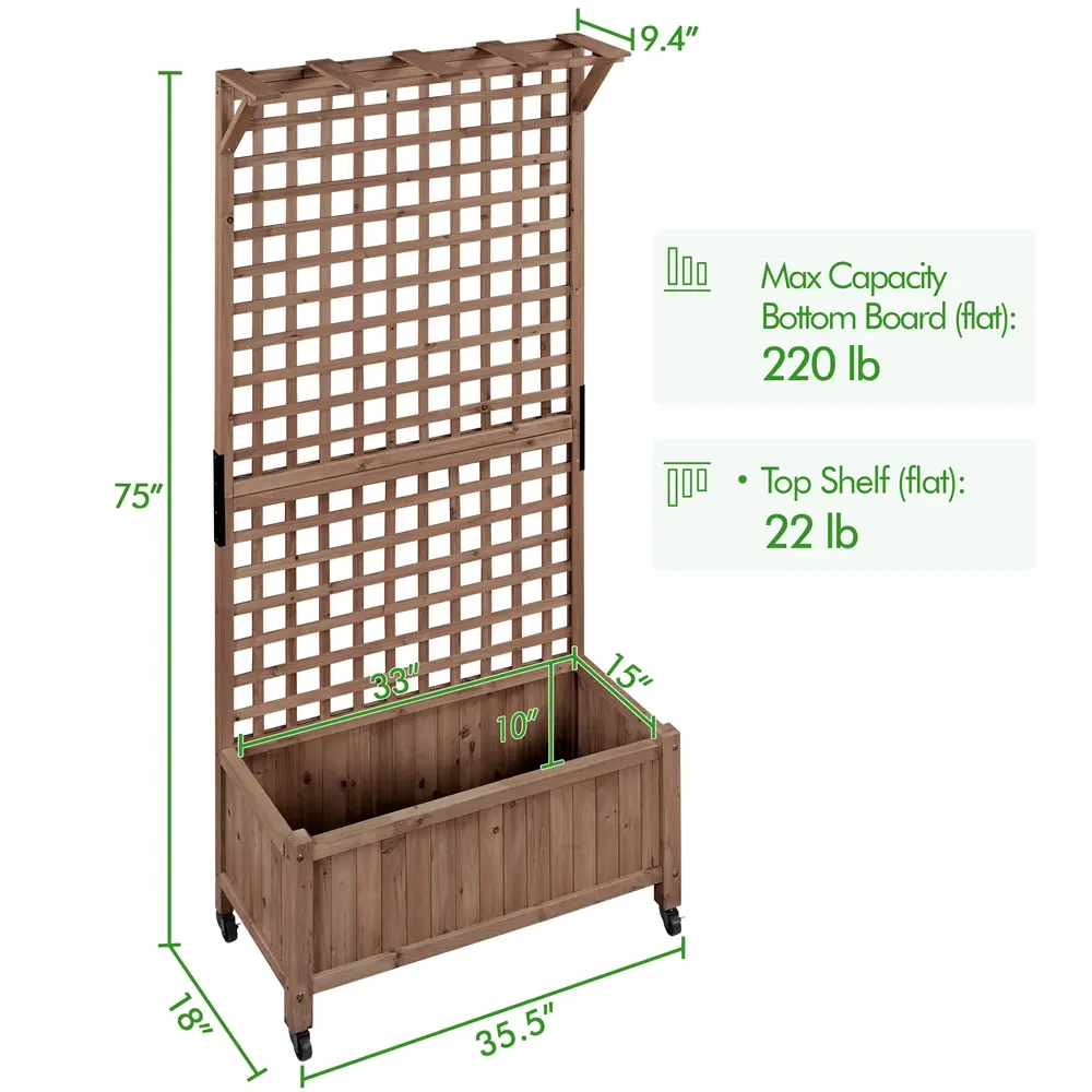 75/50" H Horticulture Garden Planter with Trellis for Vine Climbing Plants Garden Box Outdoor w/Drainage Holes Raised Garden Bed Garden Planter Box for Flowers