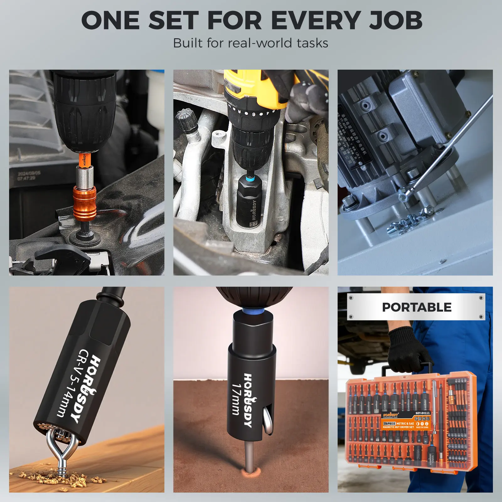Upgraded 79-Piece Magnetic Impact Nut Driver Set, Metric & SAE with 3LB Magnetic Pickup Tool, Socket Adapters, Wing Nut Driver, Universal Sockets, Quick-Change Bit Holder & Extensions, Power Bits