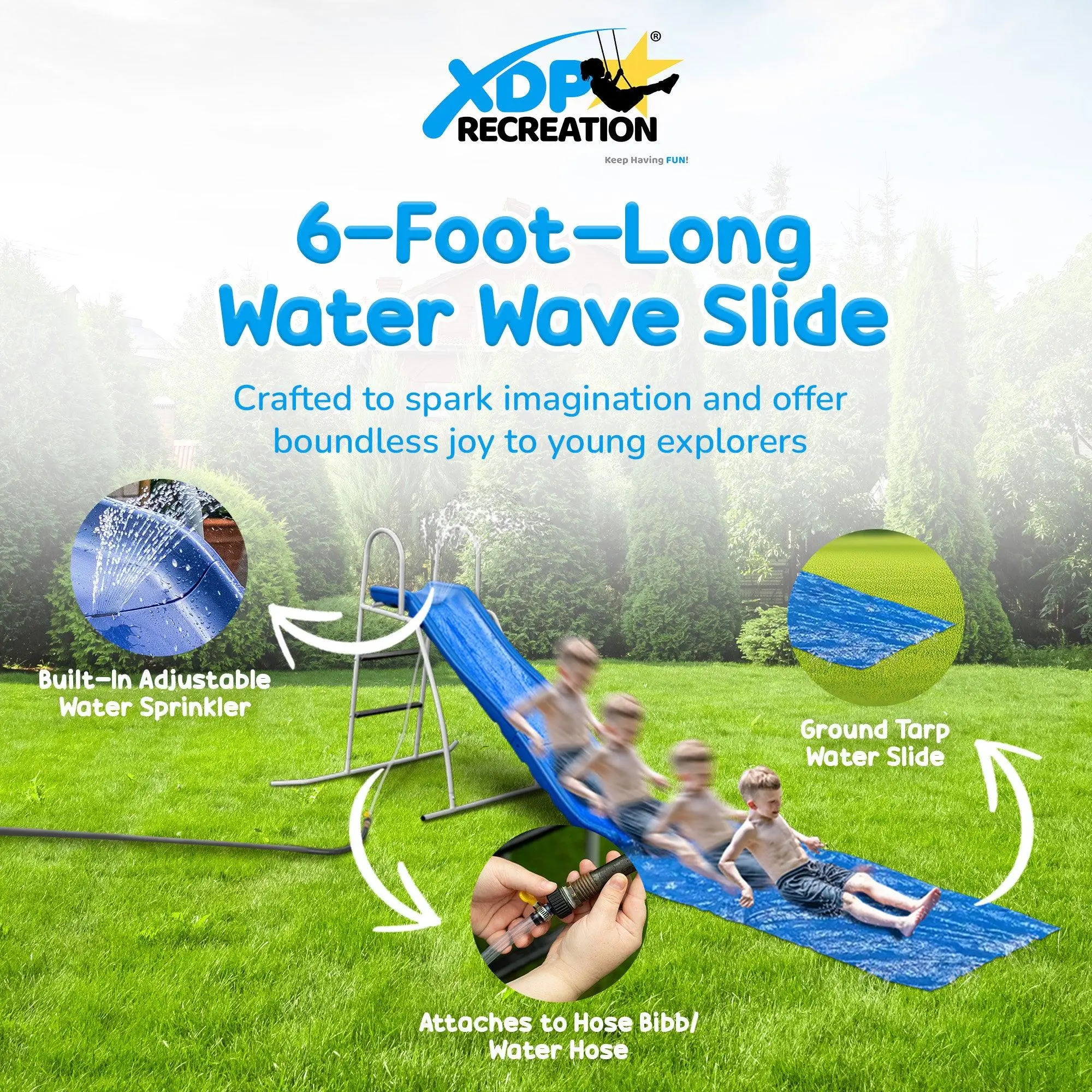 6 Foot Water Wave Slide with Built In Adjustable Water Sprinkler