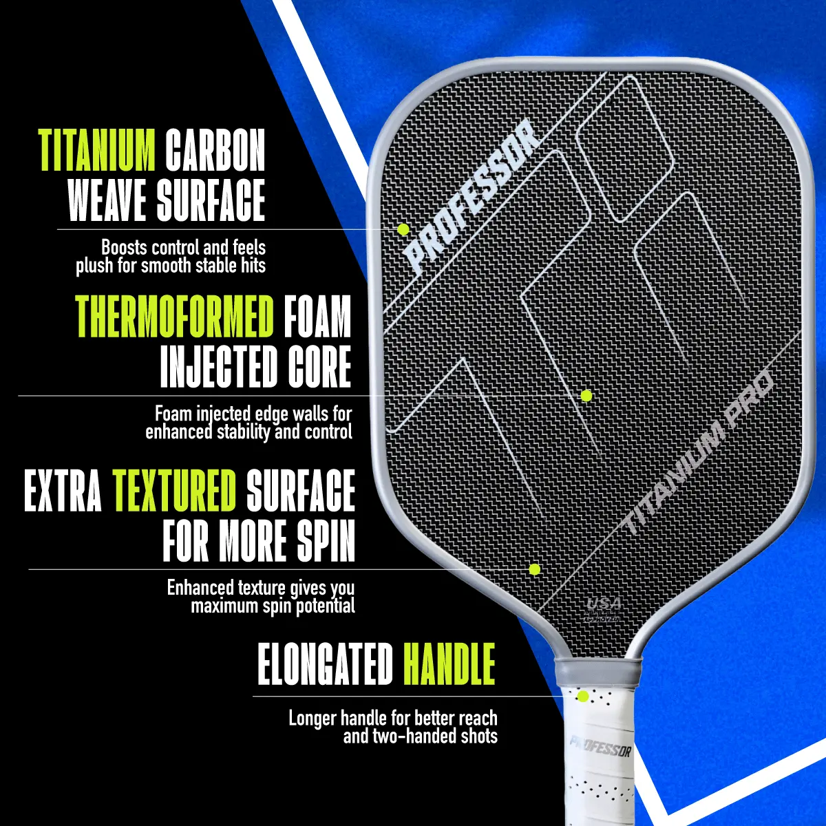 Raw Carbon Fiber Pickleball Paddle - 16MM - USA Pickleball Approved - Honeycomb Core - Power & Control