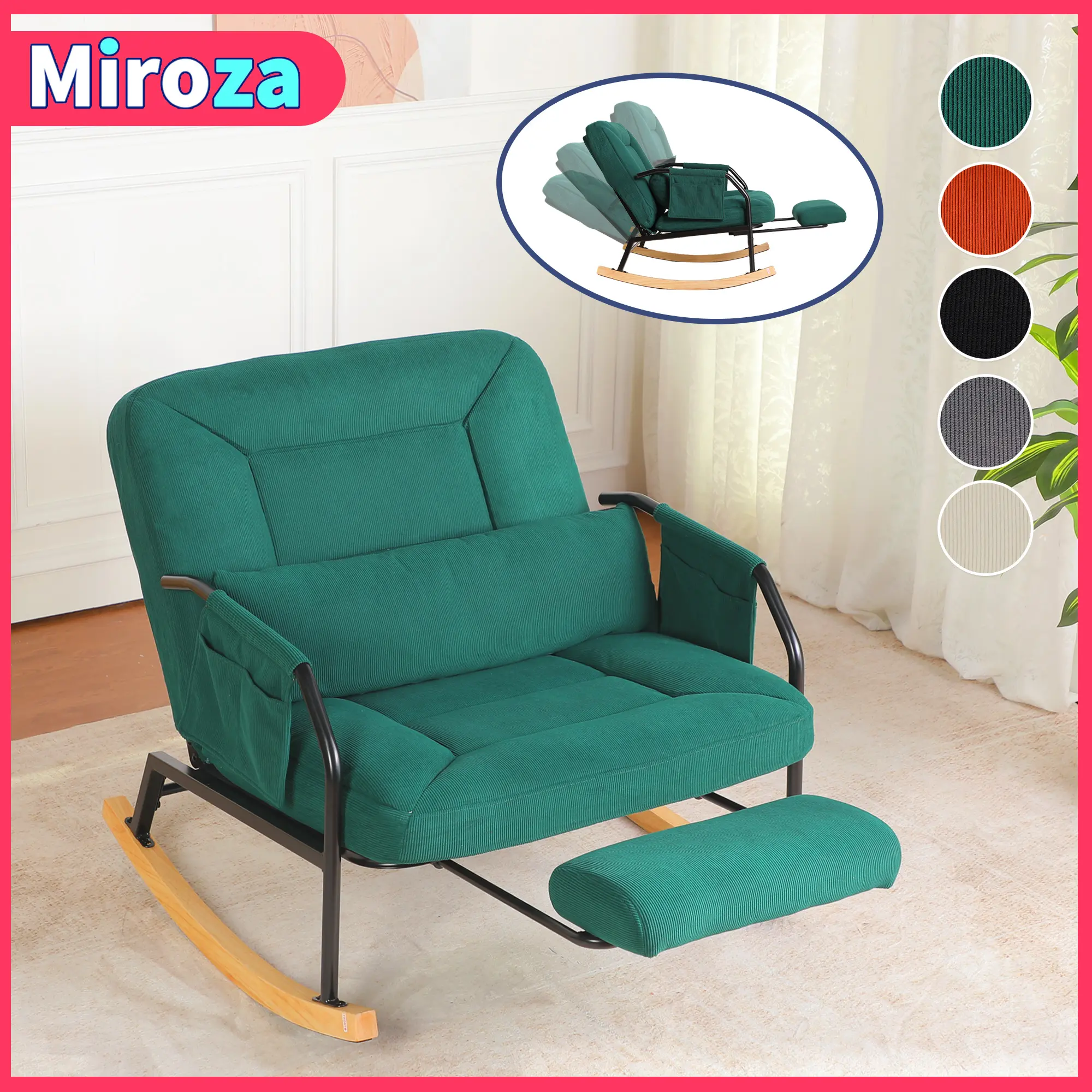 Roomy Nursery Rocking Chair with Corduroy Fabric