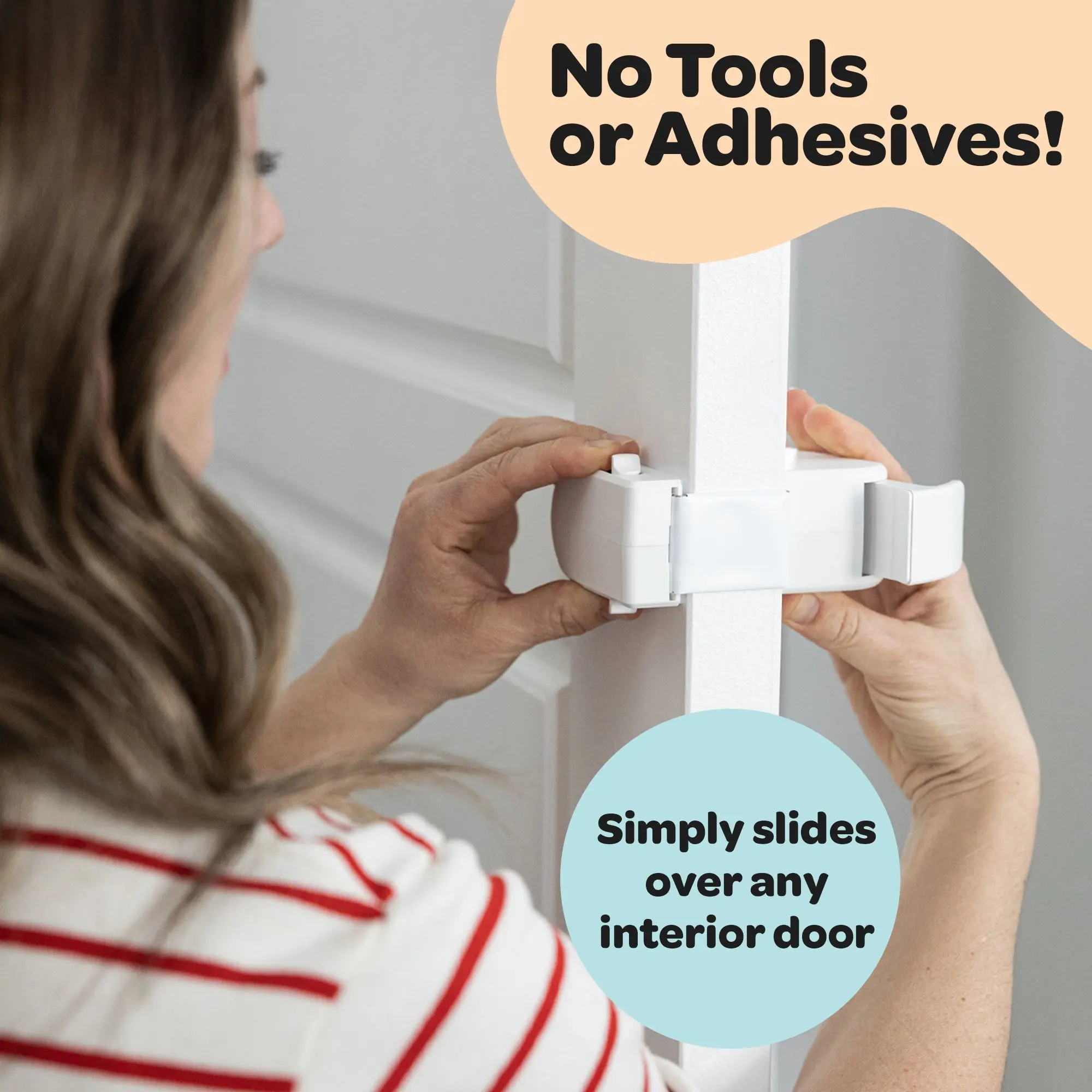 The Adjustable Snap-On Door Lock  - No Tools or Adhesives Required - Works With Door Knob, Lever or Handle