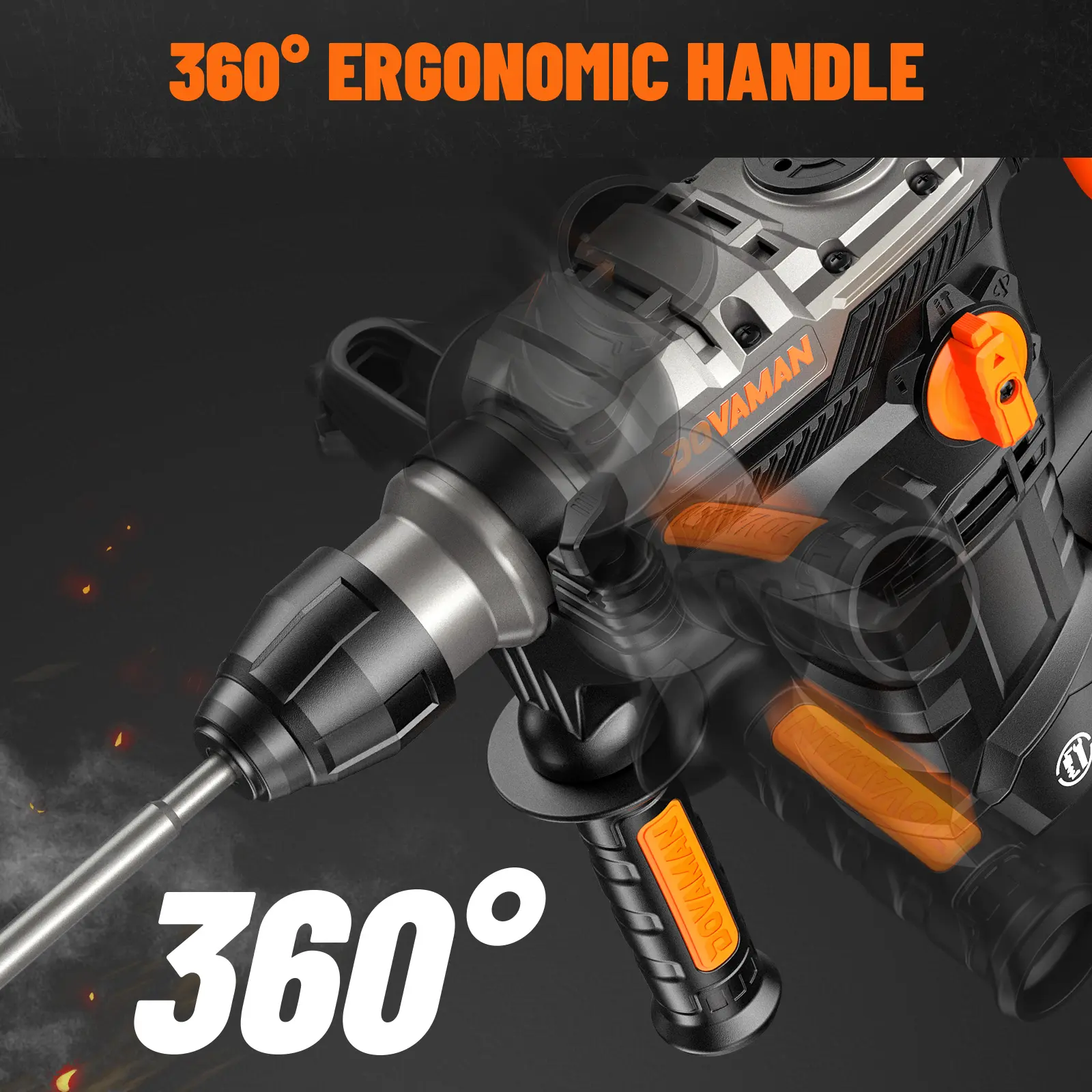 9/16''  Rotary Hammer Drill, 4 Functions in One Knob, Safety Clutch, 6 Speeds, 4350BPM / 900RPM, Fit for Concrete, Wood, Steel
