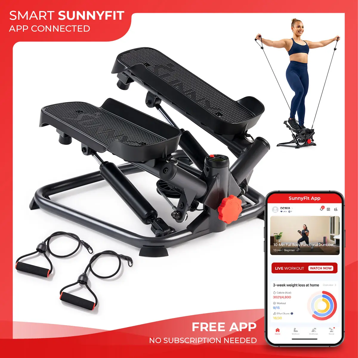 Mini Twist Stepper with Resistance Bands – Full Body Cardio Workout Machine for Legs, Glutes, Core & Home Fitness