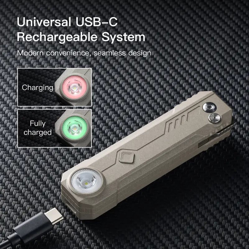 LK 2-in-1 EDC Gear, M390 Blade + USB-C Rechargeable Flashlight