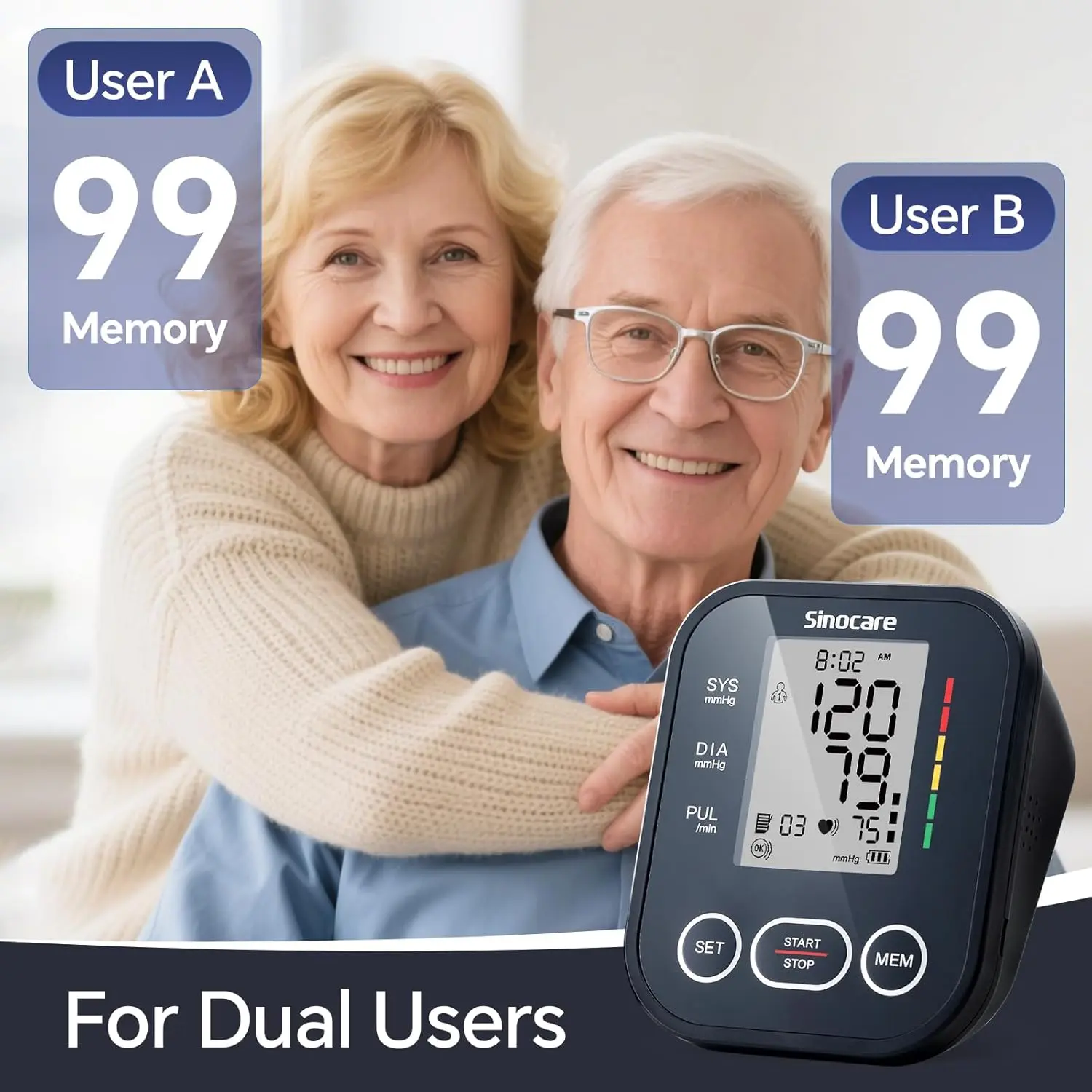 Smart Upper Arm Blood Pressure Monitor , Healthcare Selfcare Device with Wide-Range Cuff for Standard to Large Adult Arms