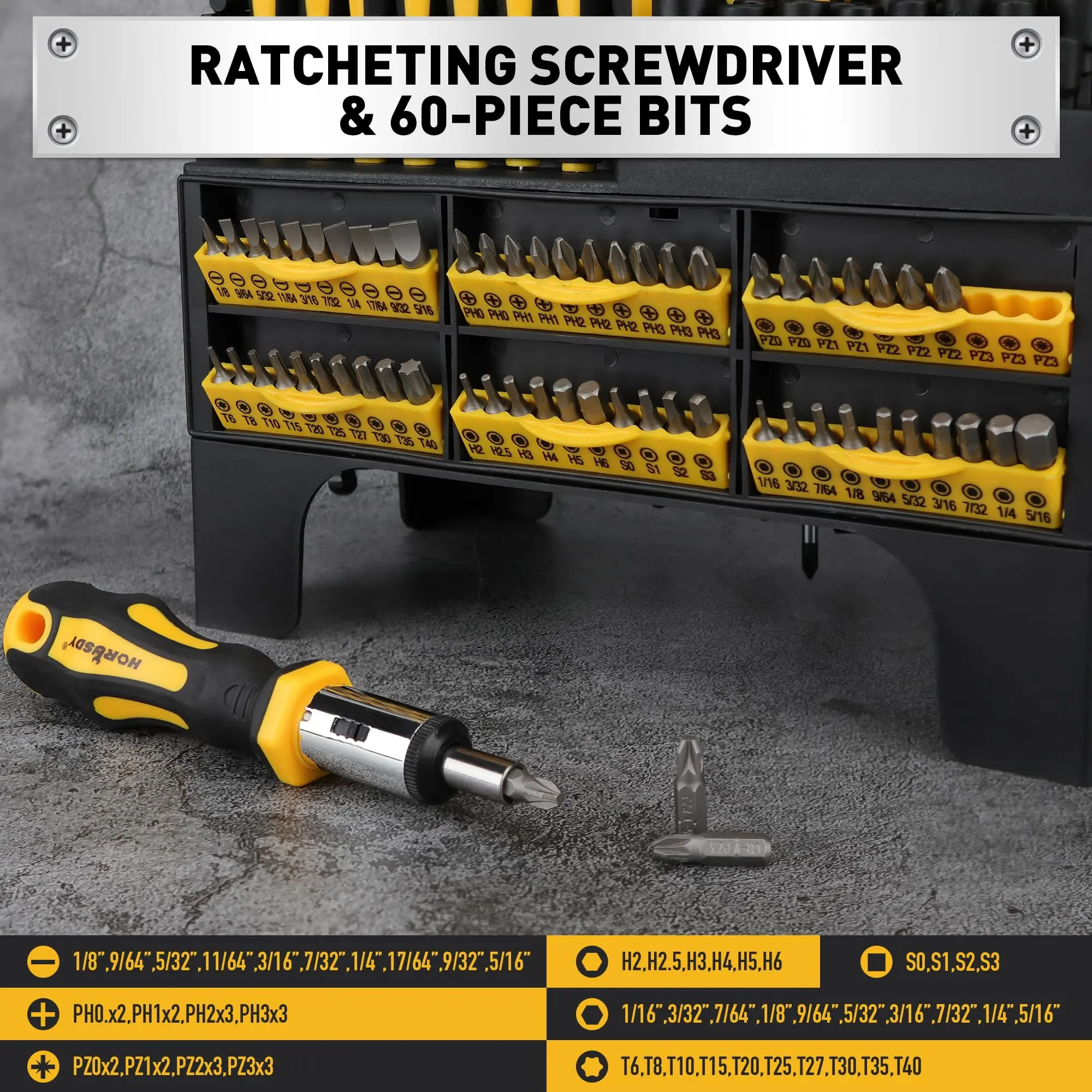 Magnetic Screwdriver Set with Plastic Racking, Includes SAE & Metric Hex Keys, Precision Screwdriver and Magnetizer Demagnetizer