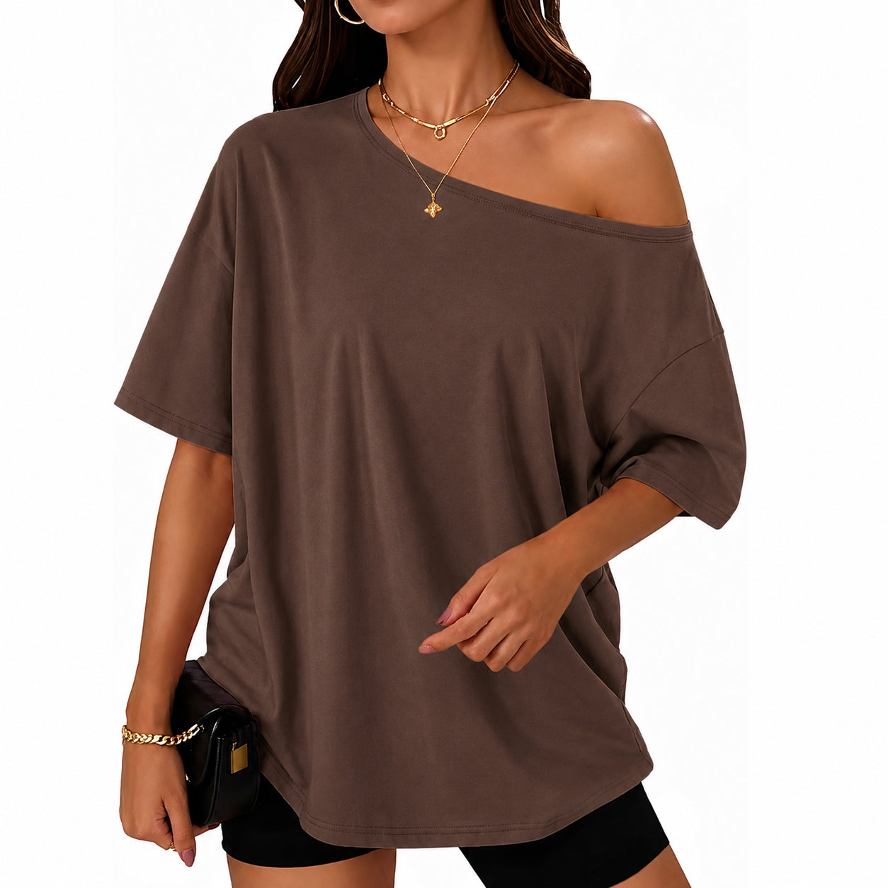 Womens Off the Shoulder Tops Oversized Summer Spring T-Shirts 2026