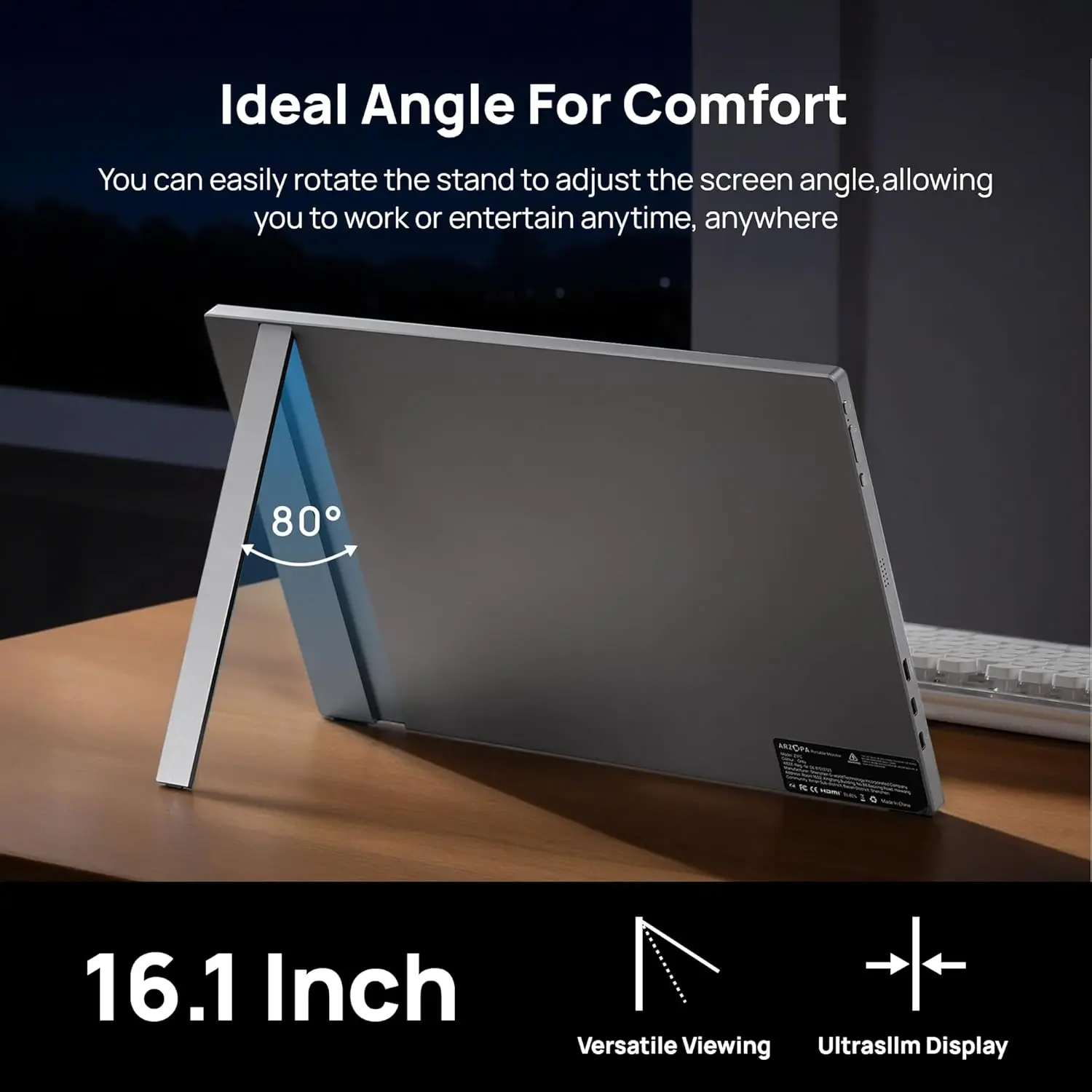 16.1" Portable Gaming Monitors – 180Hz 1440P QHD / 144Hz 1080P FHD – Ultra Slim External Display for Laptops Gaming PC PS5 Xbox Mac with Built-in KickStand & Dual Speakers – Gray