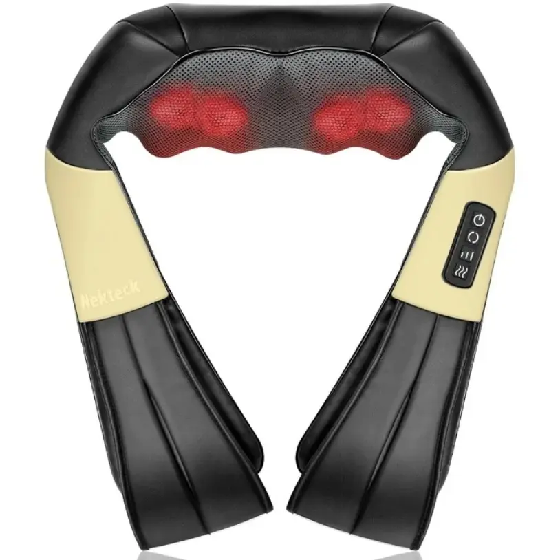 Shiatsu Neck and Back Massager with Soothing Heat, Ergonomic 8 Deep-Kneading Massage Nodes with Heat Electric Shiatsu Back Massager for Neck Shoulder & Body Muscle Relief Portable 12V DC Power Supply - Black