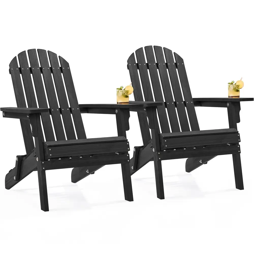 Set of 2 Folding Chairs – Solid Wood, Weather-Resistant Outdoor Lounge Chairs for Patio & Garden
