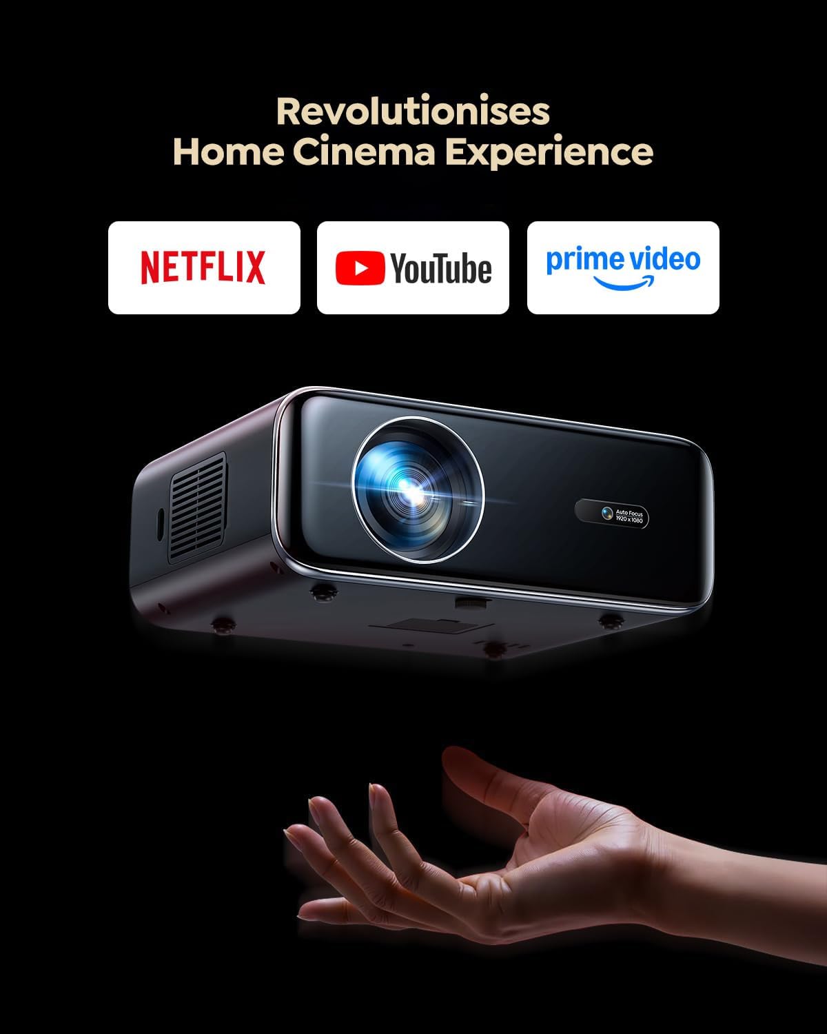 Smart 4K Outdoor Projector with WiFi & Bluetooth, Built-in Apps, Dolby Audio & Auto Focus