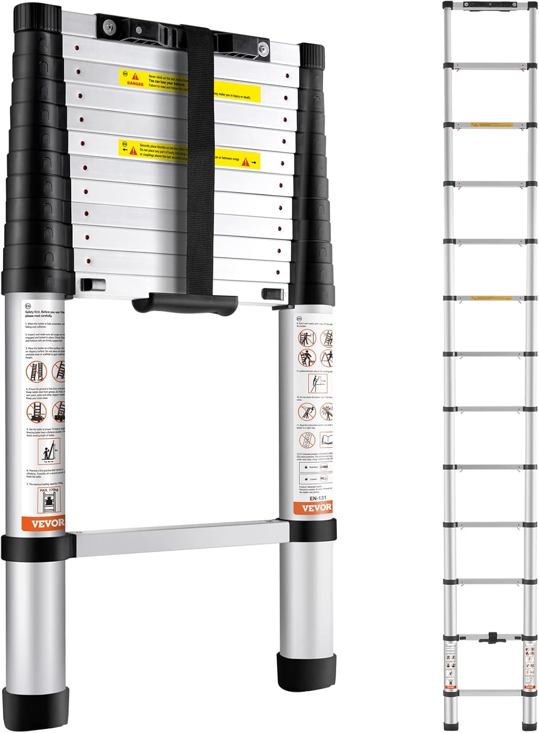 Telescoping Extension Ladder – Multi-Button Retractable, 400 lbs Capacity, Non-Slip Feet, Portable & Compact for Home & RV