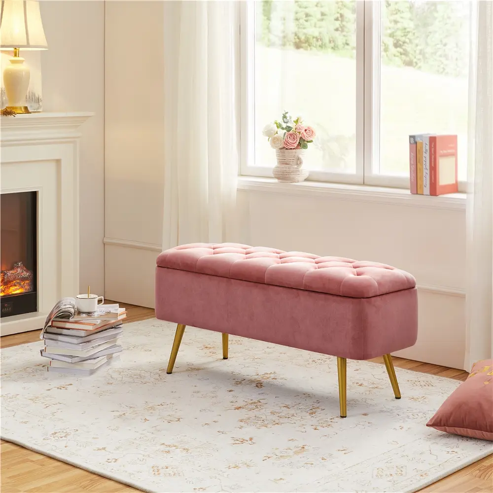 Storage Ottoman Bench – Upholstered Button-Tufted Footstool with Hidden Storage for Bedroom & Living Room