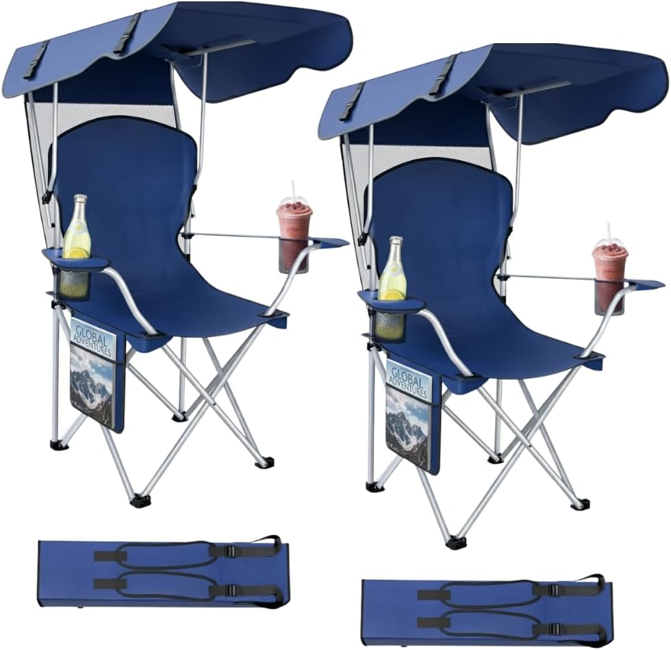 Portable Folding Camping Chairs with CanopyShade, Beach Chair for Adults, DurableWeather Resistant 600D Oxford Cloth,Camping Chair with Canopy for Outdoors