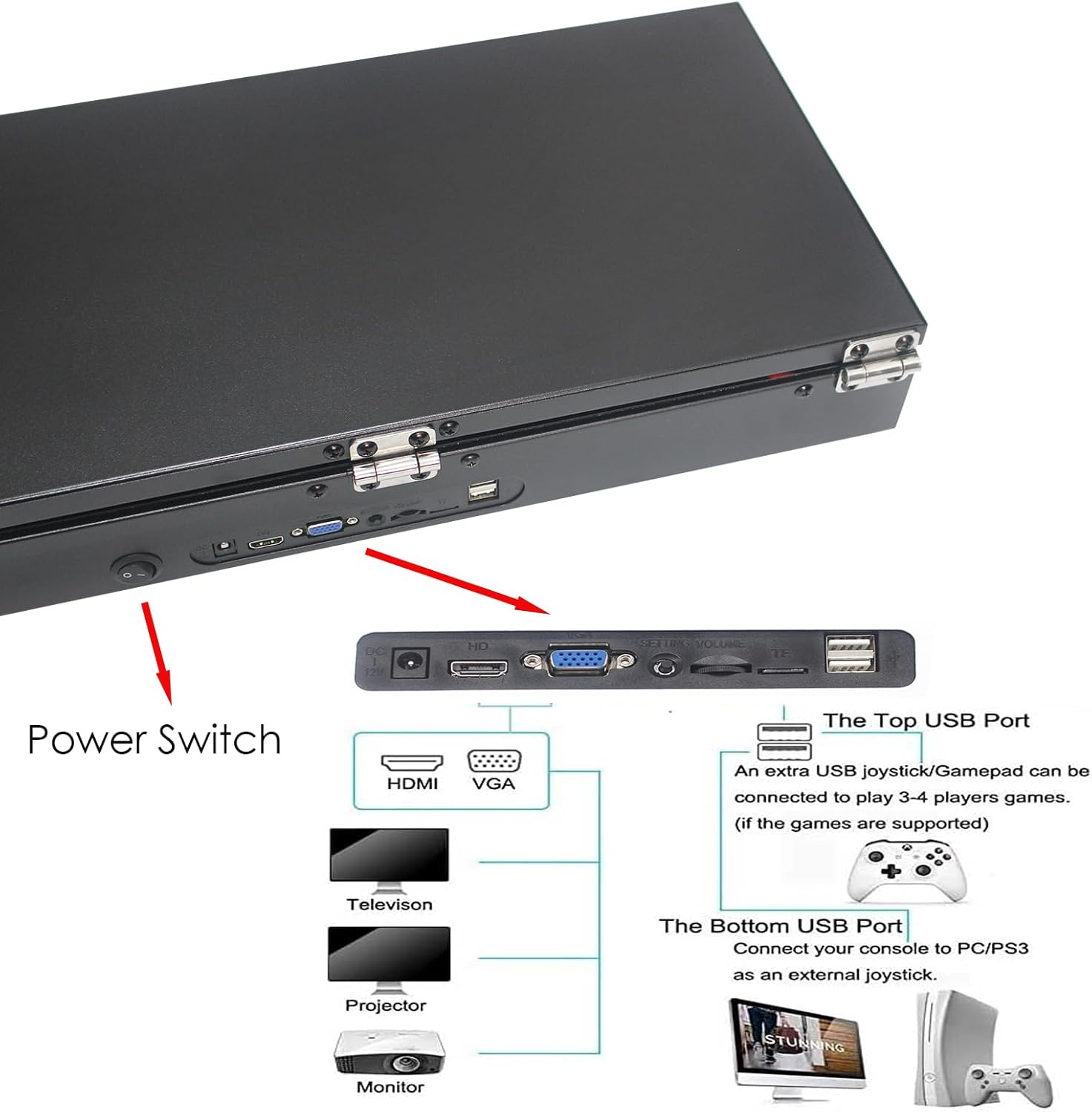 26800 in 1 Hand-held Portable Arcade Game Console 17.5-inch HD Screen Dual Players 3D Matal Box DX