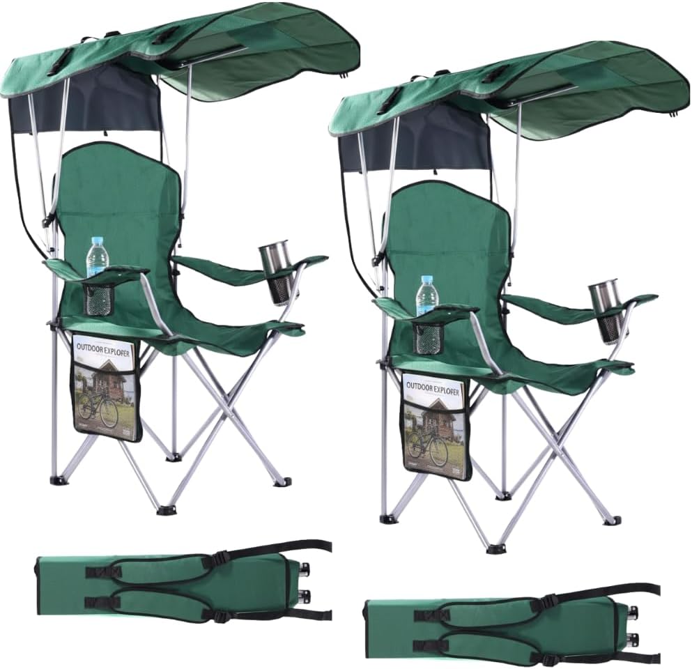 Portable Folding Camping Chairs with CanopyShade, Beach Chair for Adults, DurableWeather Resistant 600D Oxford Cloth,Camping Chair with Canopy for Outdoors