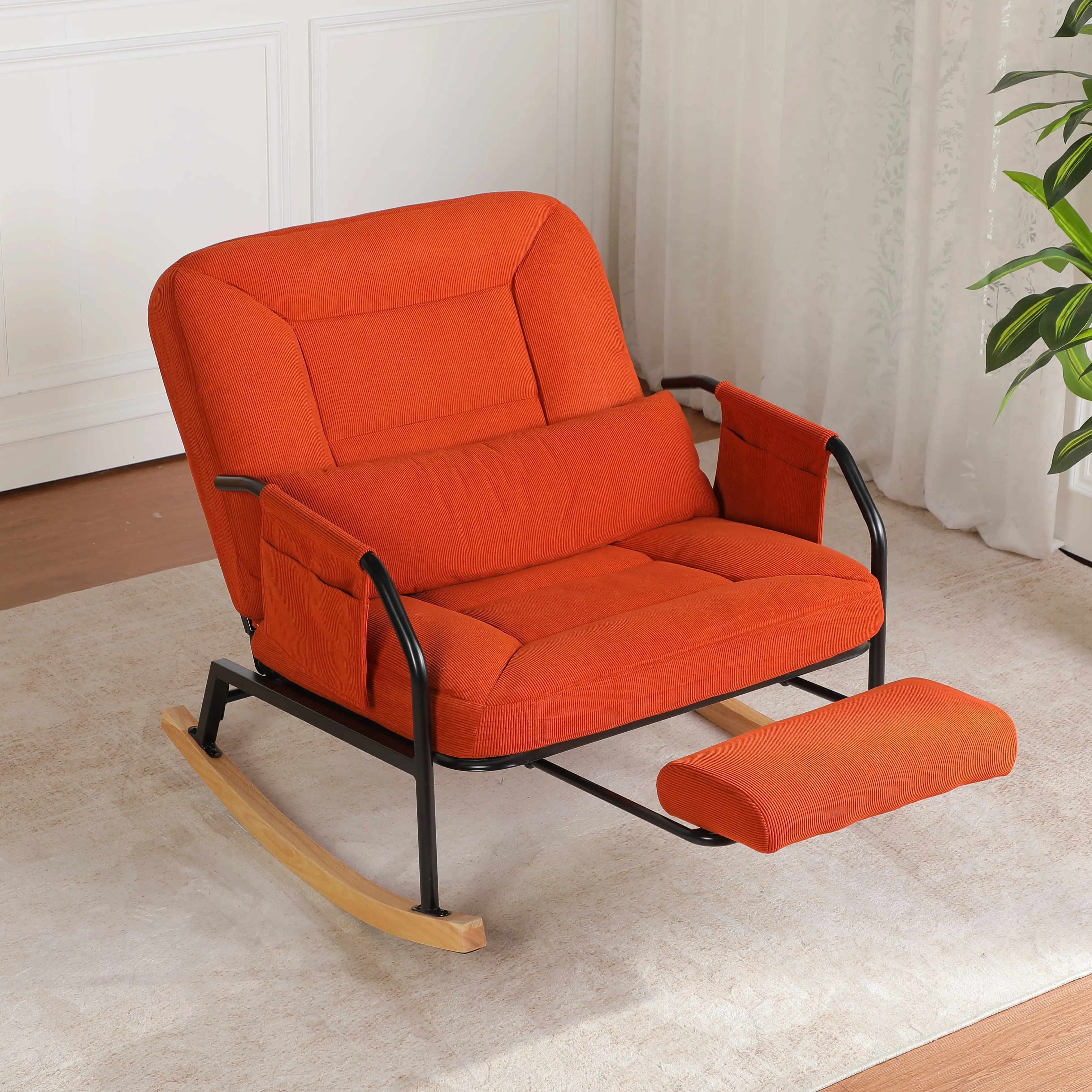 Roomy Nursery Rocking Chair with Corduroy Fabric