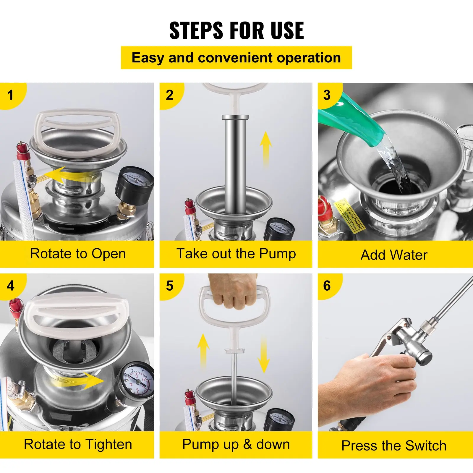 Stainless Steel High Pressure Hand Pump SprayerSet with WandHandle & Reinforced HosePressure GaugeSafety Valvey