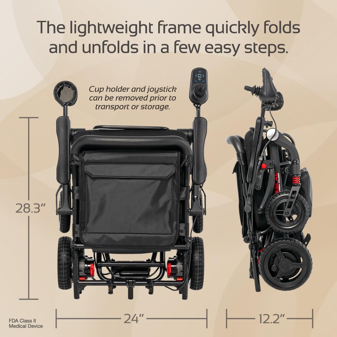 Lightweight Foldable Electric Wheelchair – Carbon Fiber Power Chair with Airline-Approved Battery, 300 lb Capacity