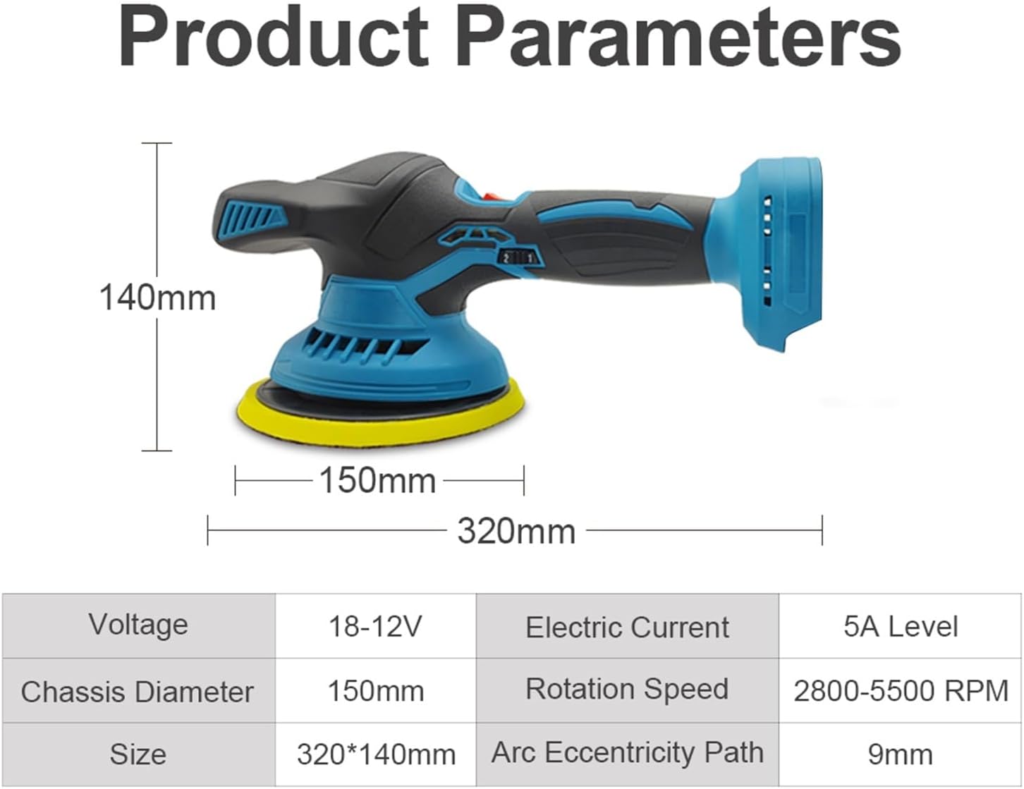 Polishing Machine Orbital Sander Cordless Car Polisher 6 Gears Electric Auto Polishing Cleaning Metal Waxing Wood Sanding Rust Removal Tool for Sanding, Polishing(NO Battery NO Plug)
