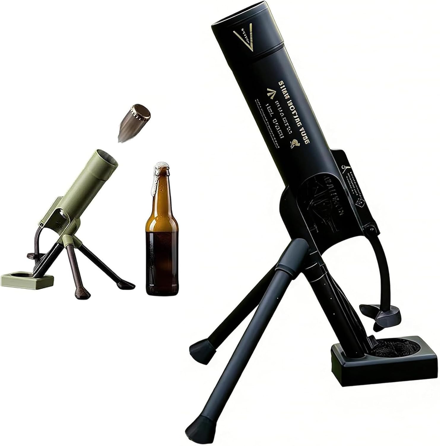 Beer Bottle Mortar Bottle Opener, 51mm Mortar Beer Bottle Opener Heavy-Duty Tactical Cap Launcher Hands-Free Push Down Opener Men's Exclusive Space for Home Bar Desk Decor