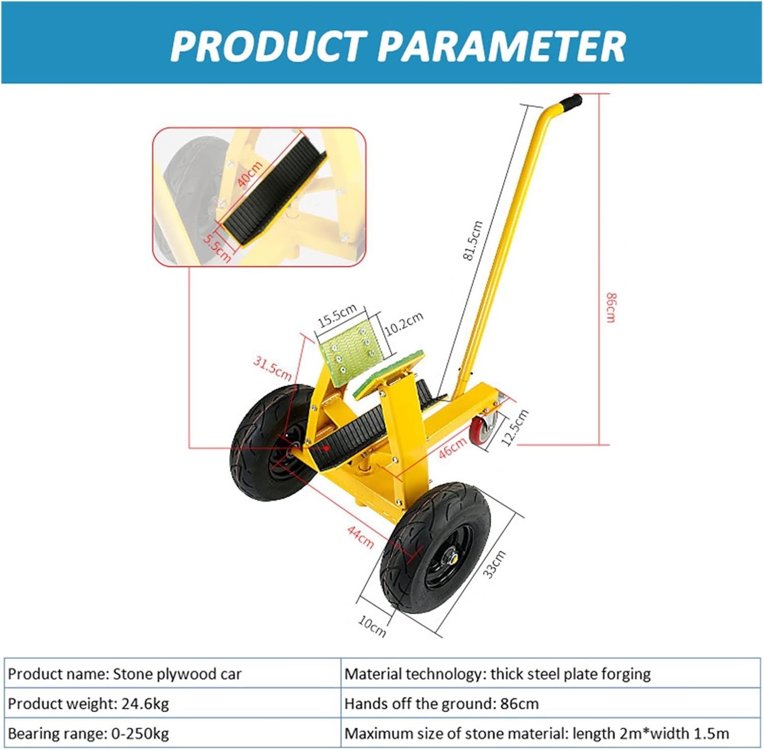 Marble Handling Wood Plate Truck Stone Slab Trolley