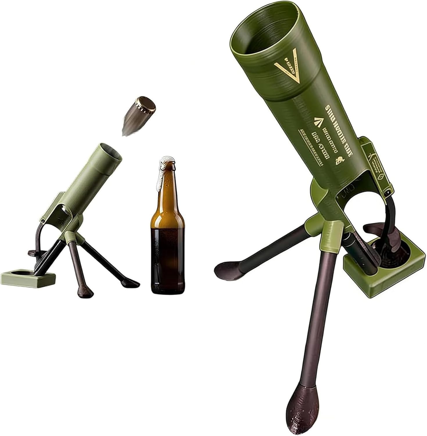 Beer Bottle Mortar Bottle Opener, 51mm Mortar Beer Bottle Opener Heavy-Duty Tactical Cap Launcher Hands-Free Push Down Opener Men's Exclusive Space for Home Bar Desk Decor