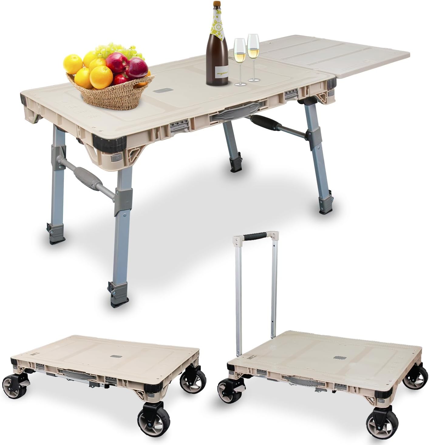 3-Piece Camping Table and Cart Set (Includes 1 Cart and 2 Storage Boxes)