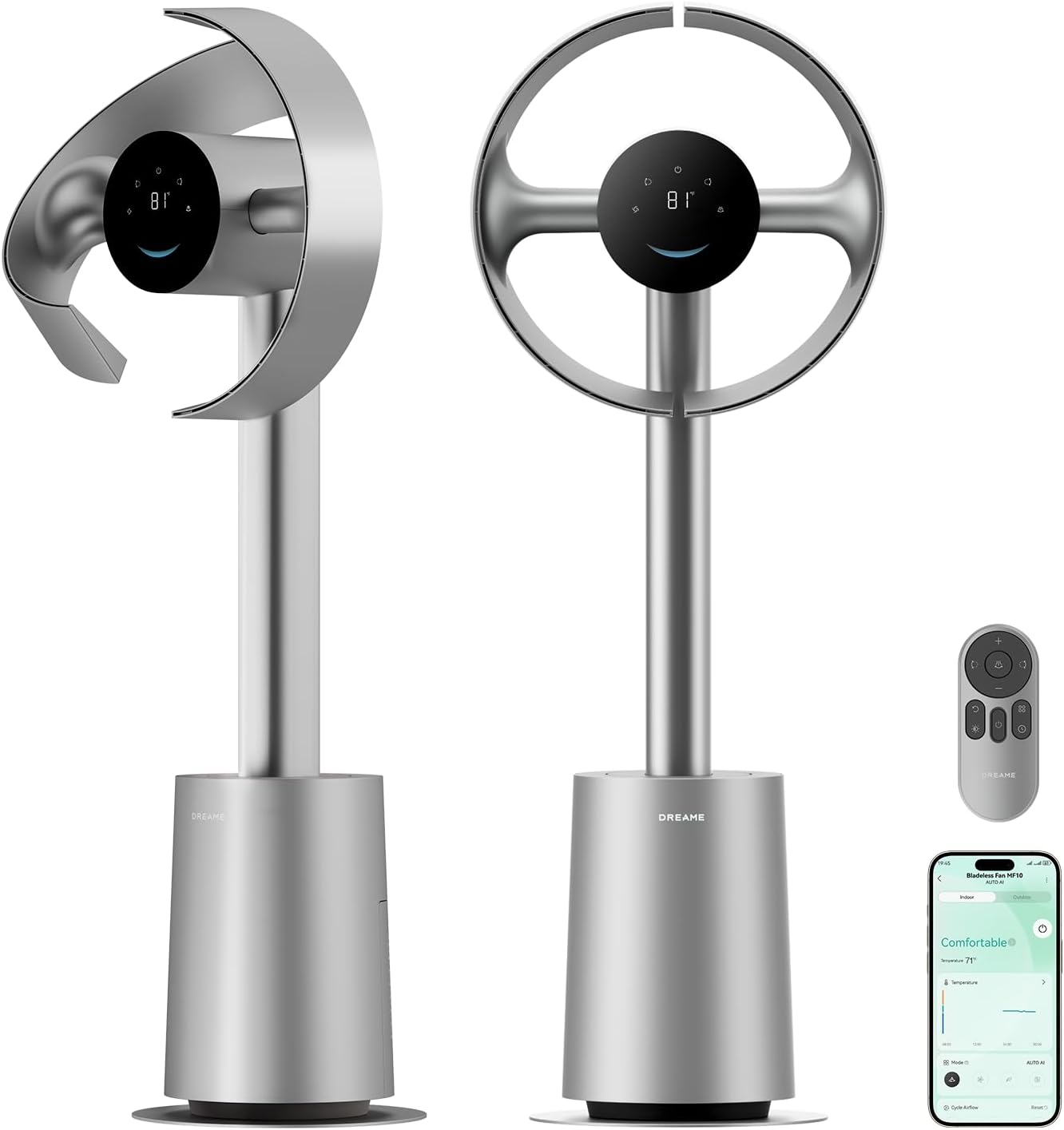 MF10 Bladeless Tower Fan for Bedroom, Smart Standing Fan with 270° Spatial Airflow for Whole-Room Circulation