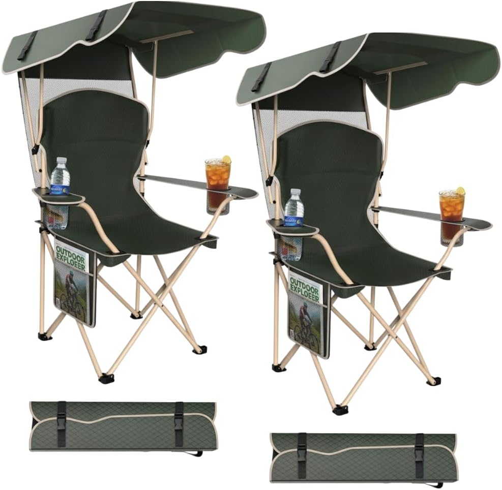 Portable Folding Camping Chairs with CanopyShade, Beach Chair for Adults, DurableWeather Resistant 600D Oxford Cloth,Camping Chair with Canopy for Outdoors