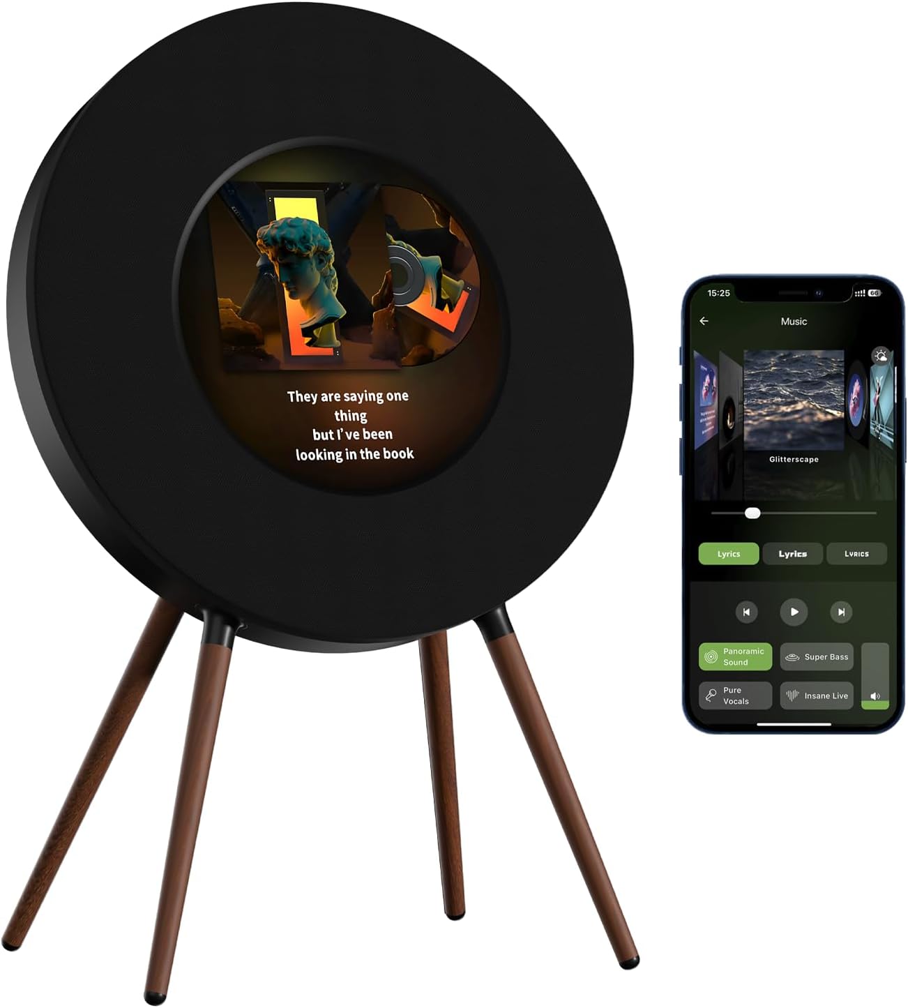 R1 Vinyl-Style Bluetooth Speaker – 2.1 Hi-Fi Stereo, Dynamic Album Art, Wi-Fi & Bluetooth for Home Audio