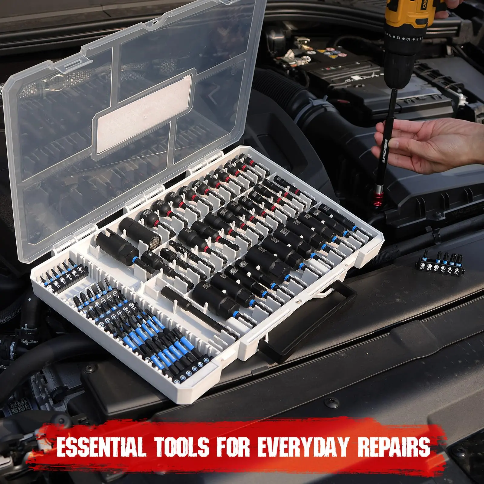 Magnetic Impact Nut Driver Set, 80pc or 41pc, Metric & SAE with Socket Adapters, Bit Holder, Wing Nut Driver, Universal Sockets, Quick Release Extension, Power Bits toolbox screwdriver set
