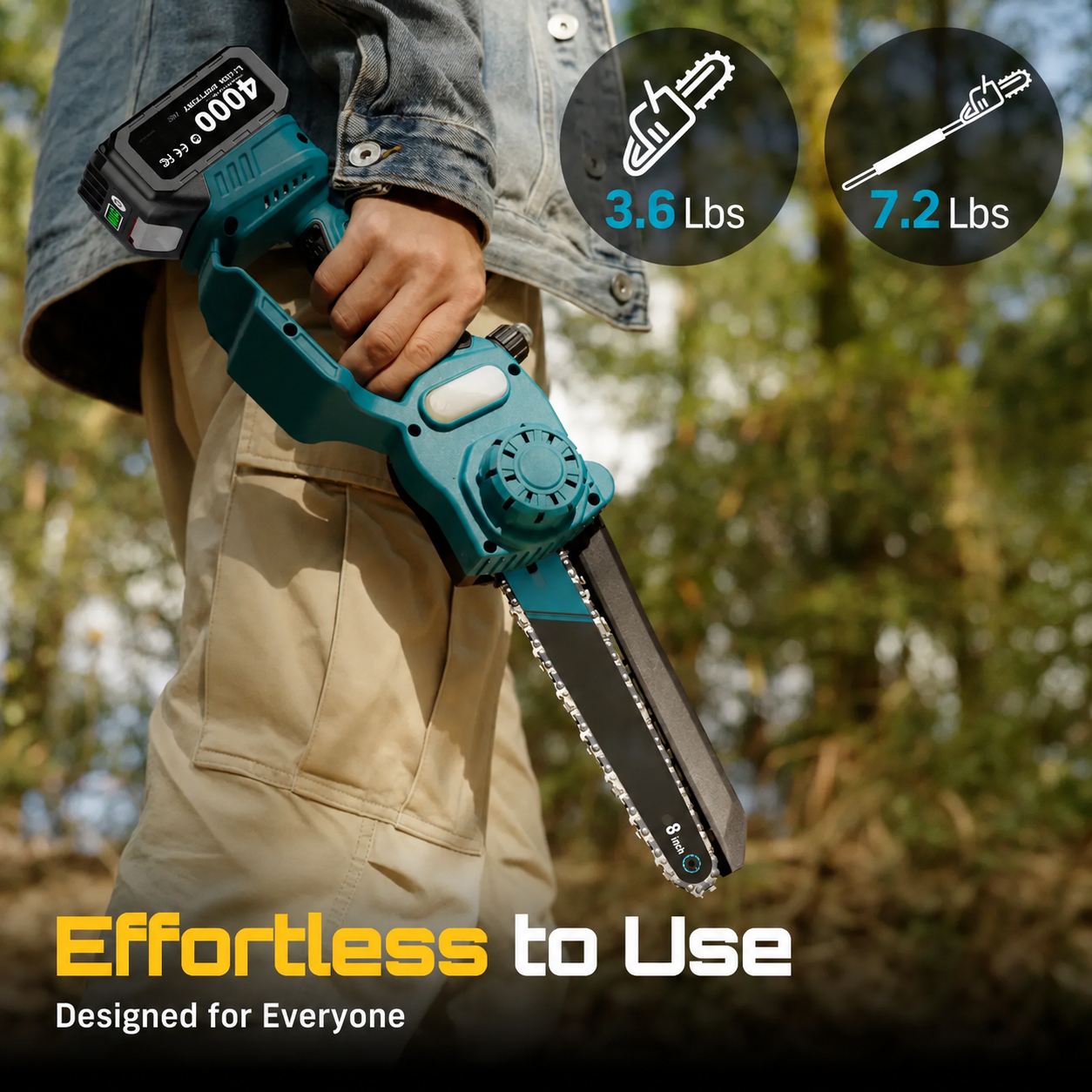 2 in 1 Cordless Pole Saw & Mini Chainsaw with 2 Batteries