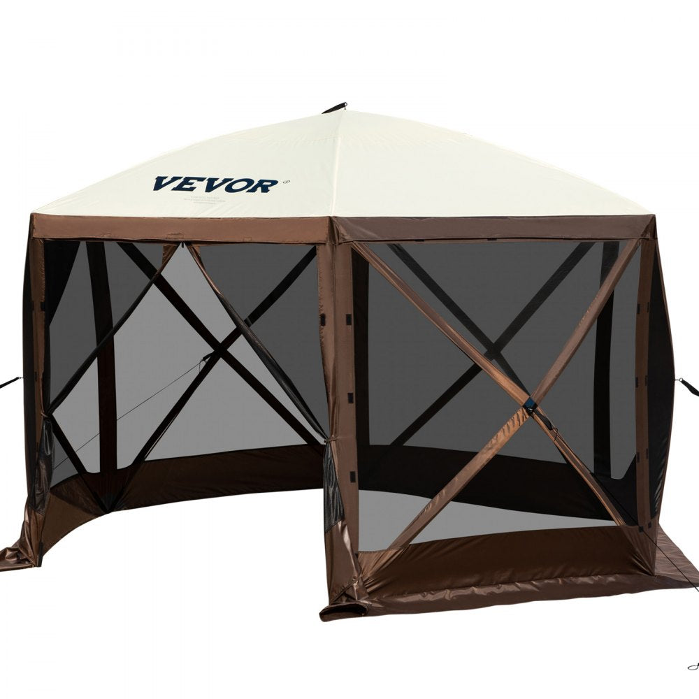 Special Offer Camping Gazebo Screen Tent, 12*12ft, 6 Sided Pop-up Canopy Shelter Tent with Mesh Windows, Portable Carry Bag, Stakes, Large Shade Tents for Outdoor Camping