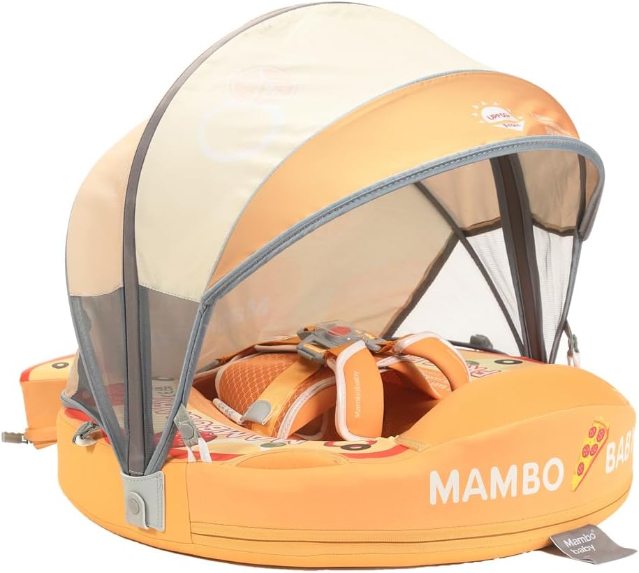 Non-inflatable baby swim ring with sunshade, upgraded rear design