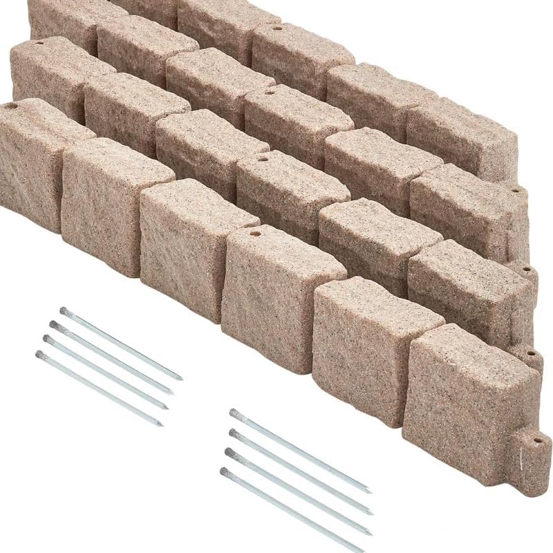 Faux Stone Landscape Edging Decorative Stone-Look Garden Border with 24 Pieces Spikes 12pcs for DIY Outdoor Yard Landscaping