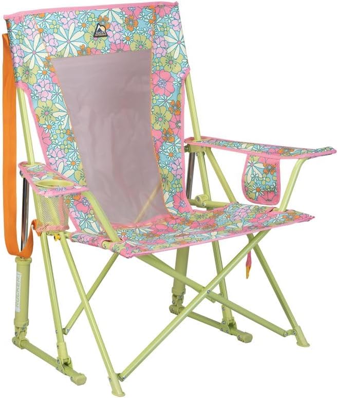 Comfort Pro Rocker Camping Chair | Portable Folding Rocking Chair with Durable Armrests & Drink Holder — Floral