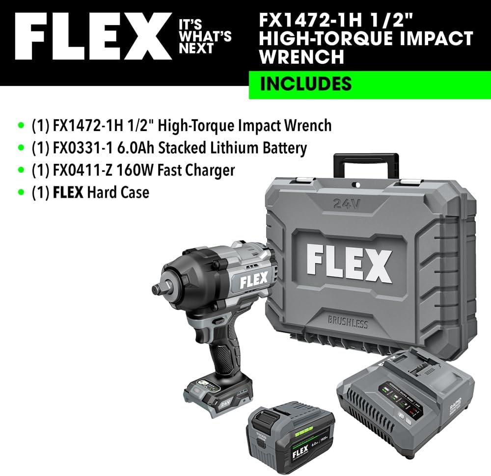 Brushless Cordless 1/2-Inch 1,500 Ft-Lbs High-Torque Impact Wrench Kit with 6.0Ah Stacked Lithium Battery and 280W Fast Charger