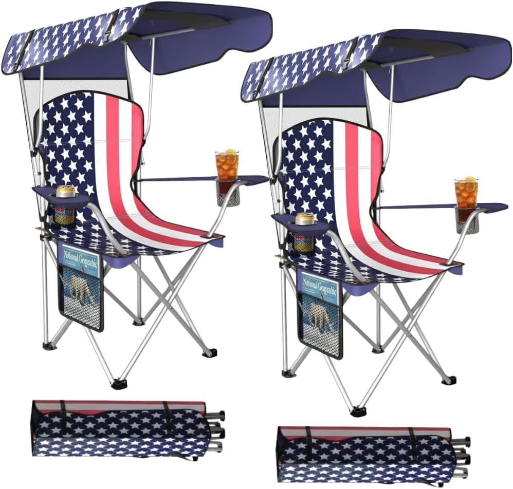 Portable Folding Camping Chairs with CanopyShade, Beach Chair for Adults, DurableWeather Resistant 600D Oxford Cloth,Camping Chair with Canopy for Outdoors