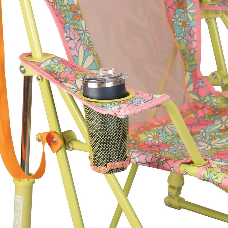 Comfort Pro Rocker Camping Chair | Portable Folding Rocking Chair with Durable Armrests & Drink Holder — Floral