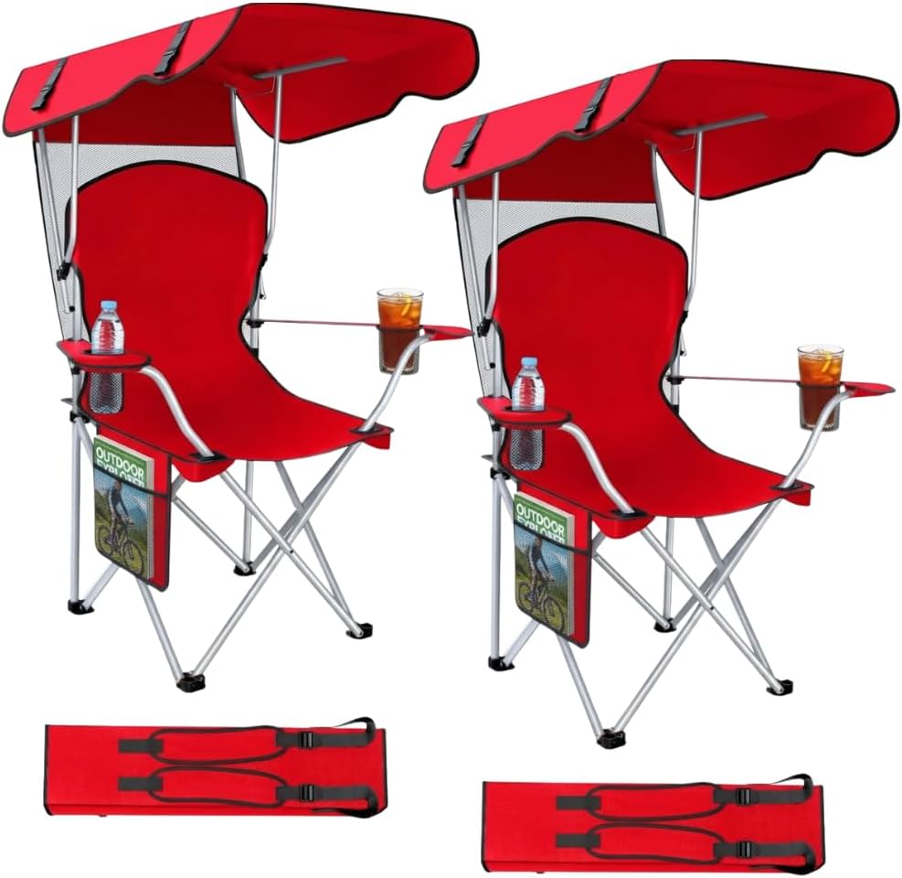Portable Folding Camping Chairs with CanopyShade, Beach Chair for Adults, DurableWeather Resistant 600D Oxford Cloth,Camping Chair with Canopy for Outdoors