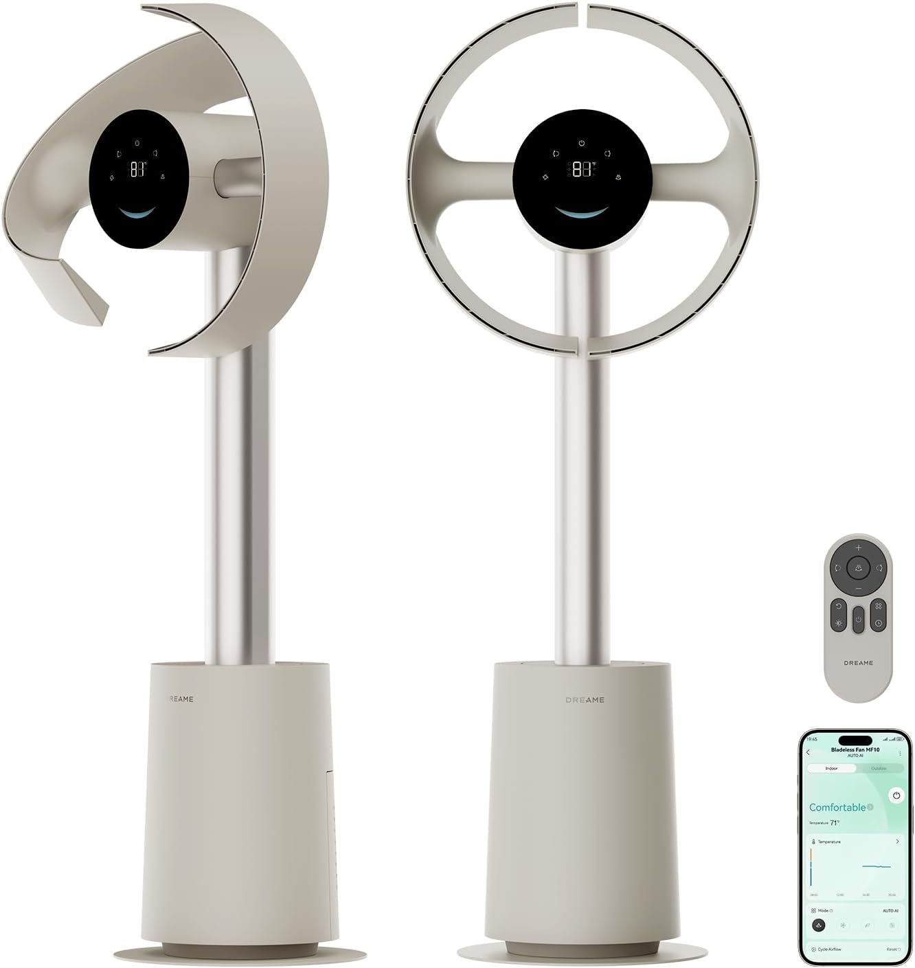 MF10 Bladeless Tower Fan for Bedroom, Smart Standing Fan with 270° Spatial Airflow for Whole-Room Circulation