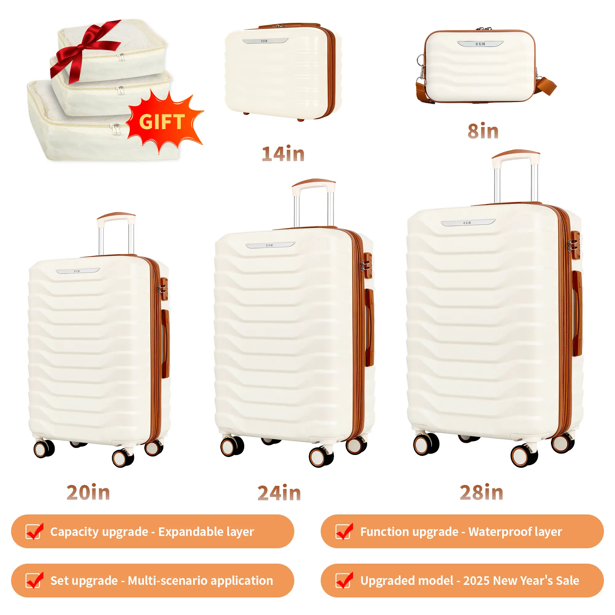 Expandable Luggage Sets 9pcs/8pcs/7pcs/4pcs Suitcase Sets With Water-Proof and Expandable Layer Makeup Bag Side Hooks And TSA Lock