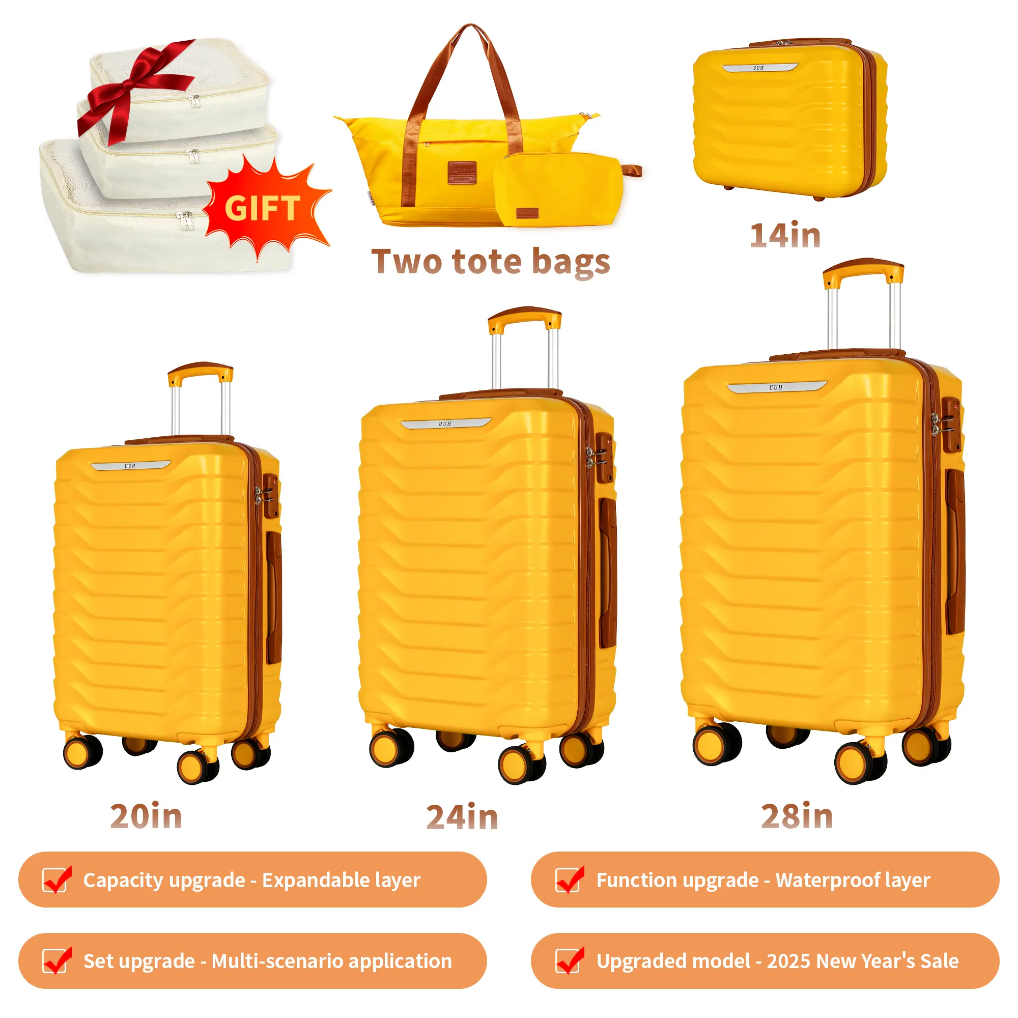 Expandable Luggage Sets 9pcs/8pcs/7pcs/4pcs Suitcase Sets With Water-Proof and Expandable Layer Makeup Bag Side Hooks And TSA Lock