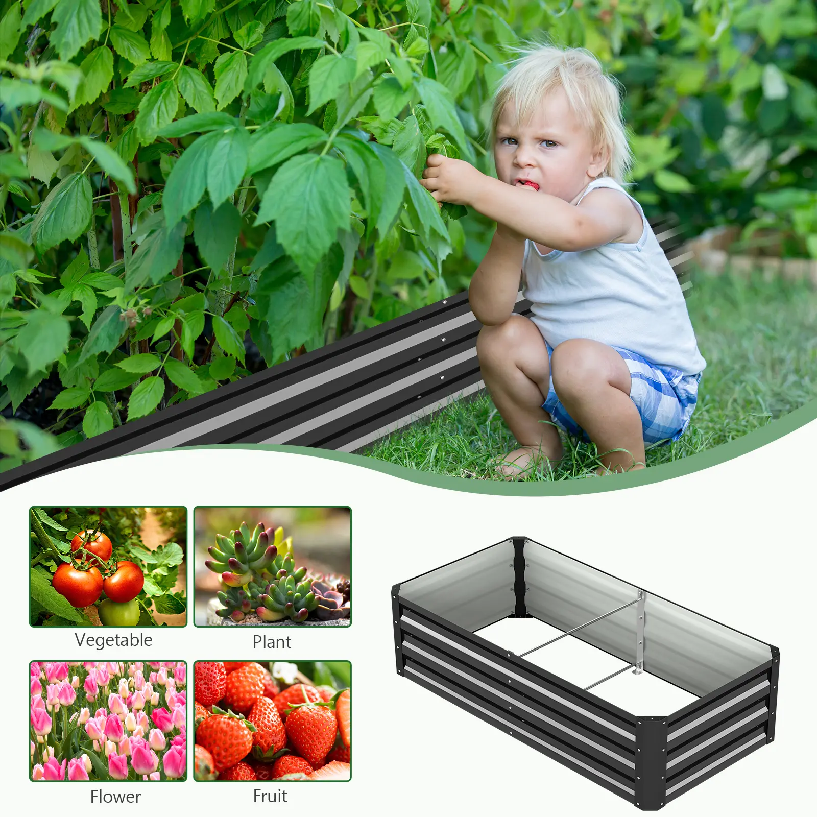 3-in-1 DIY Metal Raised Garden Bed with Arch Trellis, Wind-Resistant Heavy Duty Planter Box with Netting, Open Bottom Garden Bed for Climbing Plants Vegetables Flowers